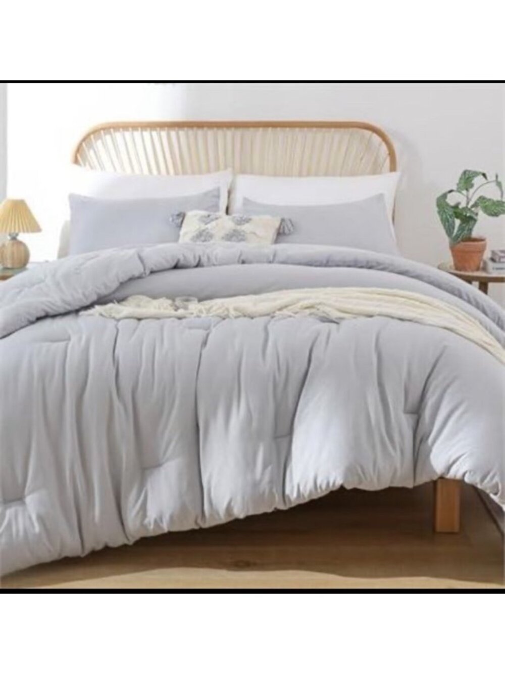 Full Size 3-Piece Bedding Set With Comforter & 2 Pillow Shams Light Gray Soft &